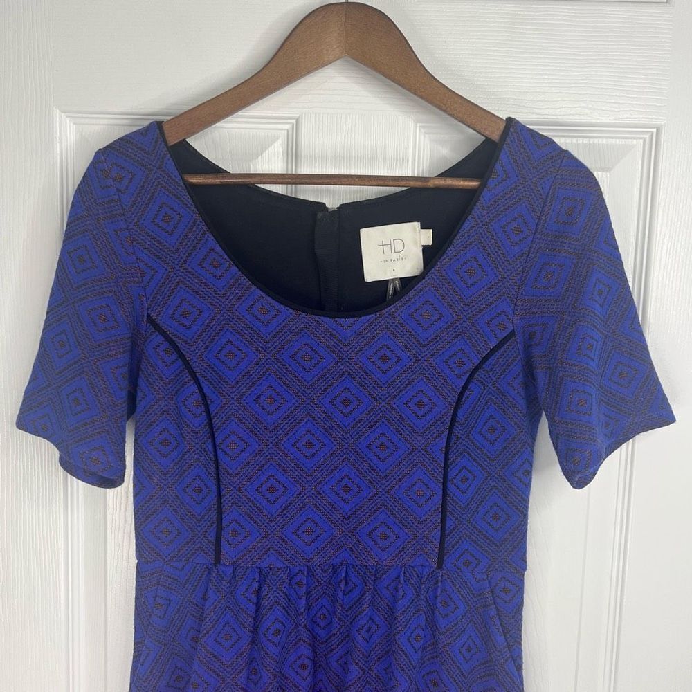 HD In Paris Blue Coral Blushed Blooms Jacquard Fit And Flare Dress Small - Picture 3 of 16